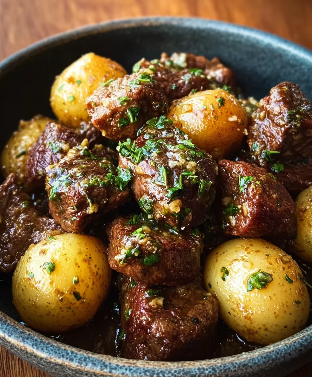 Garlic Butter Beef Bites Potatoes - Easy Recipe