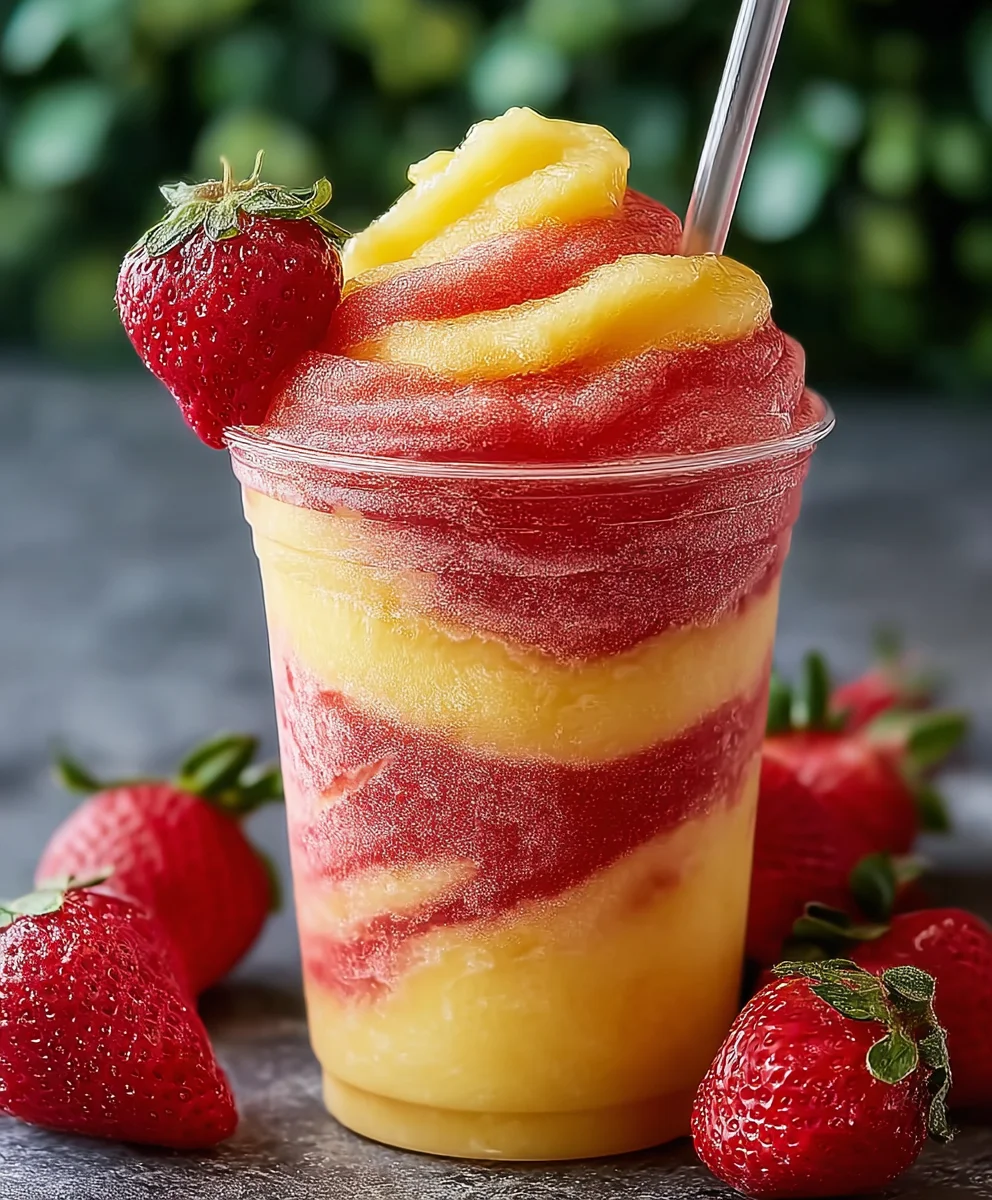 Pineapple Strawberry Swirl Slushie-Refreshing Drink