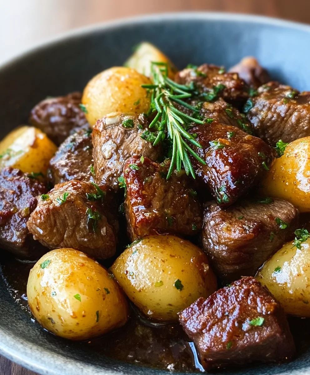Garlic Butter Beef Bites Potatoes - Easy Recipe