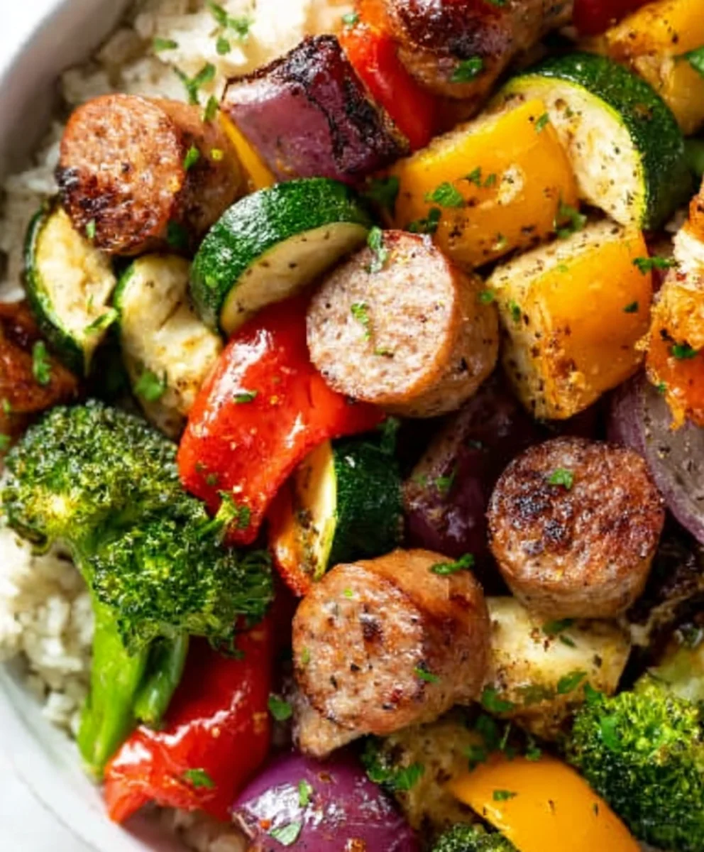 Quick Air Fryer Beef Sausage and Veggies