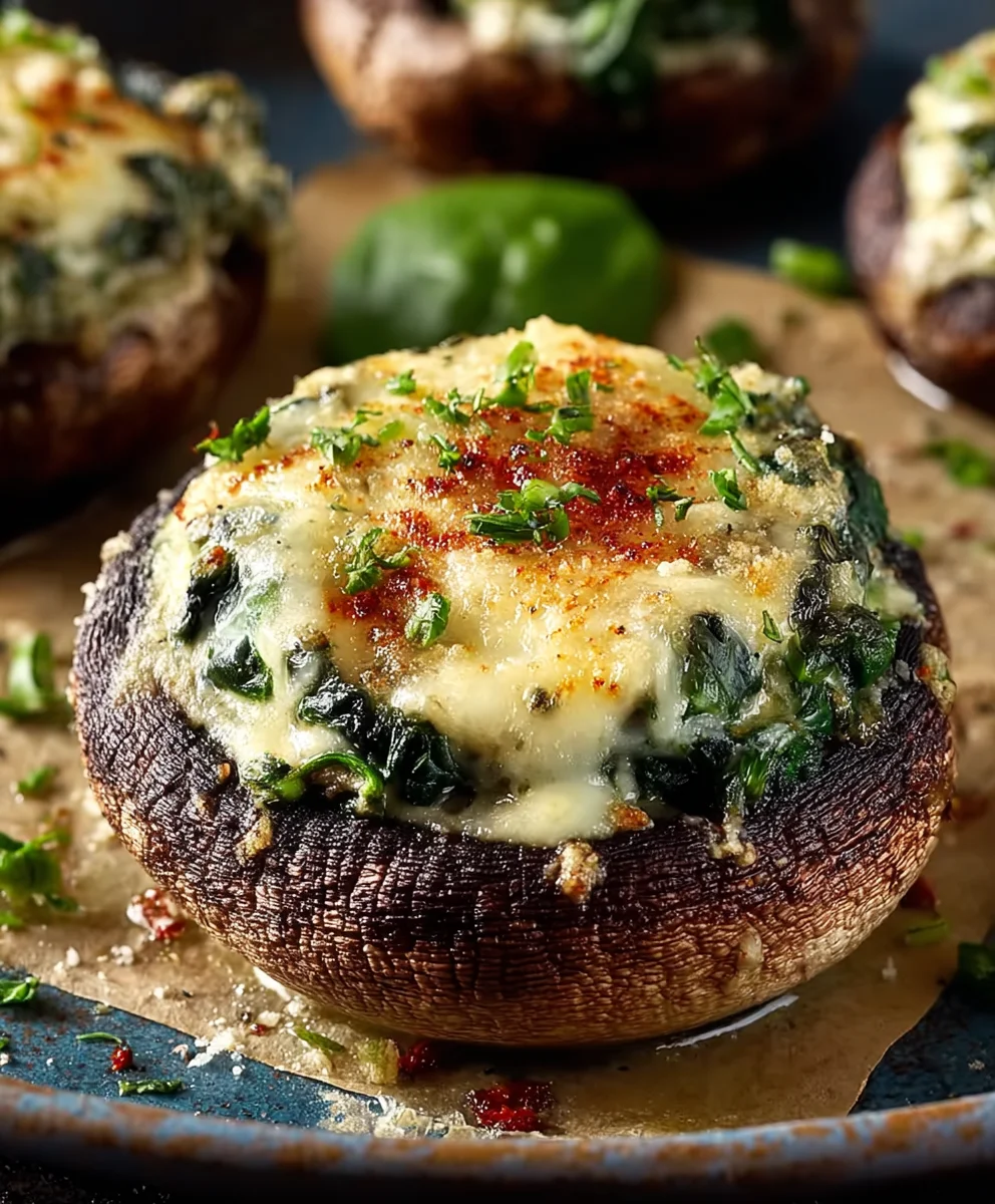 Spinach Cheese Stuffed Portobello Mushrooms - Easy Recipe