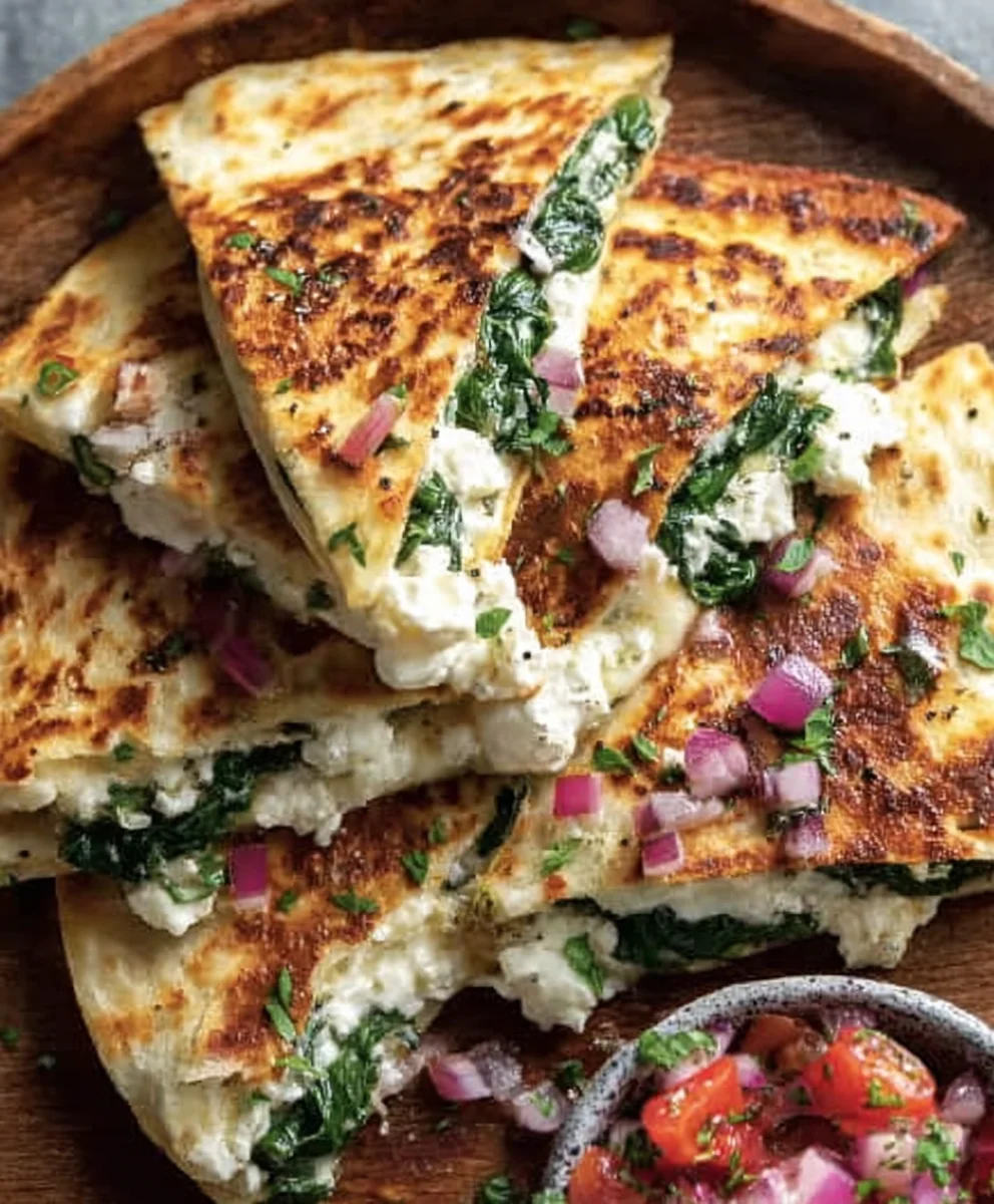 Mediterranean Quesadillas-Spinach Feta Mozzarella