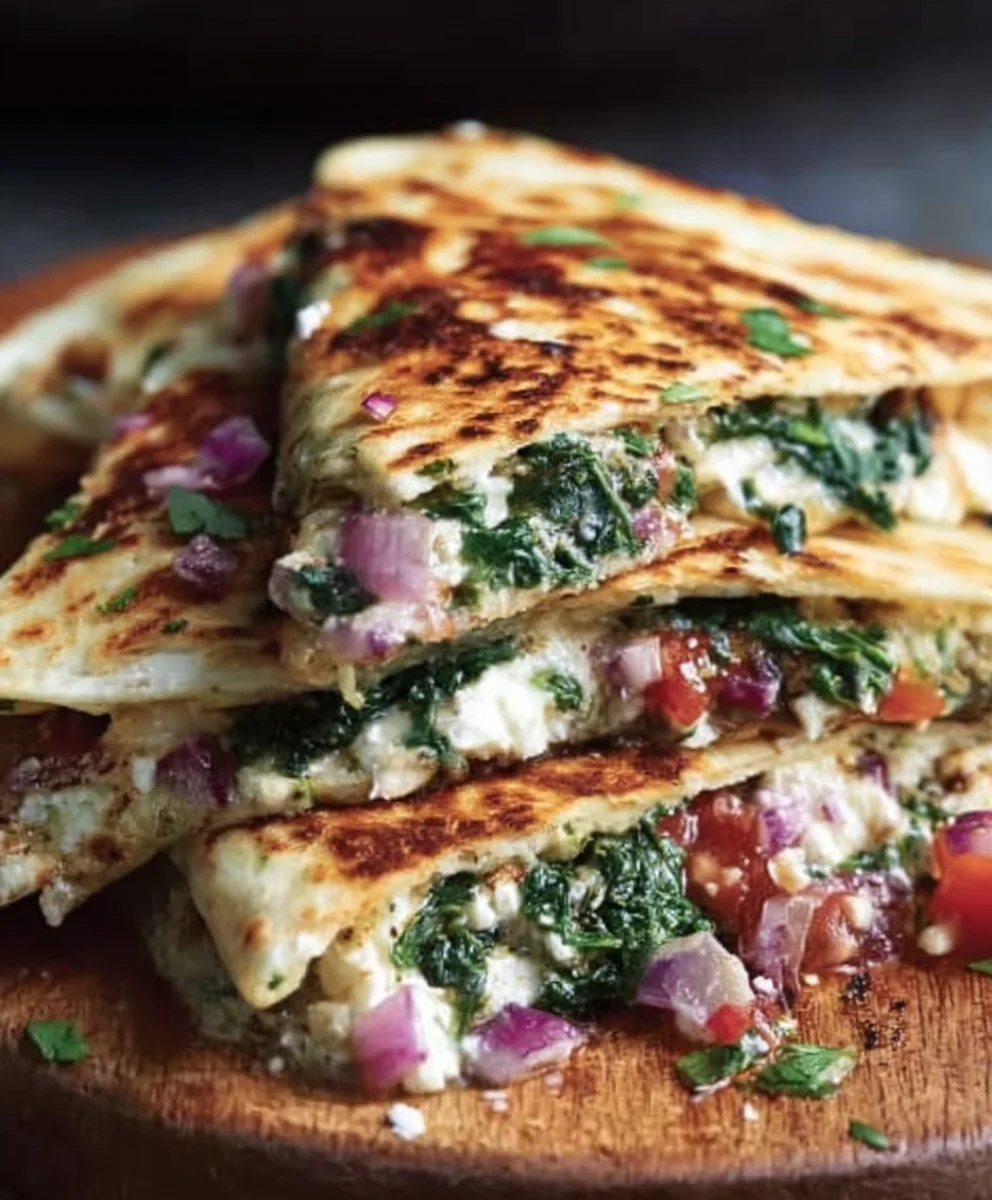 Mediterranean Quesadillas-Spinach Feta Mozzarella