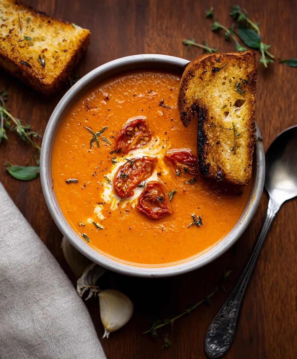 Creamy Roasted Garlic Tomato Soup-Easy & Delicious