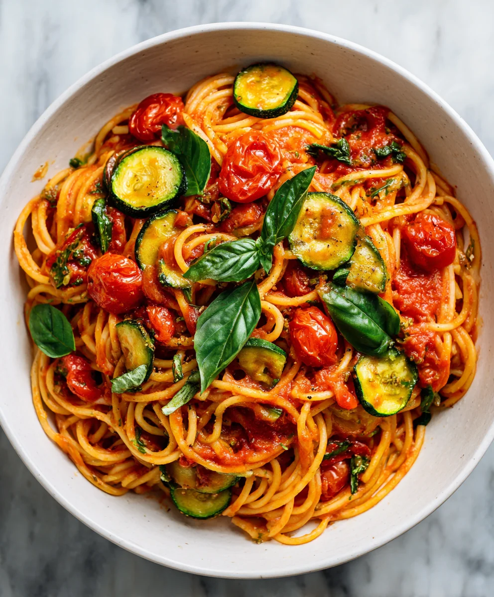 Healthy Tomato Zucchini Pasta-Quick & Easy Recipe