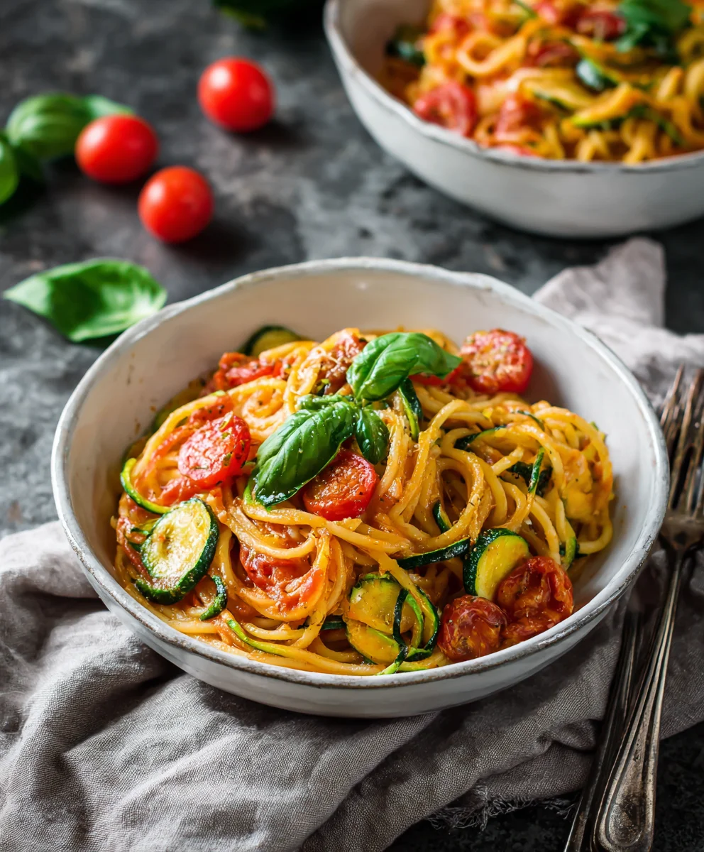 Healthy Tomato Zucchini Pasta-Quick & Easy Recipe