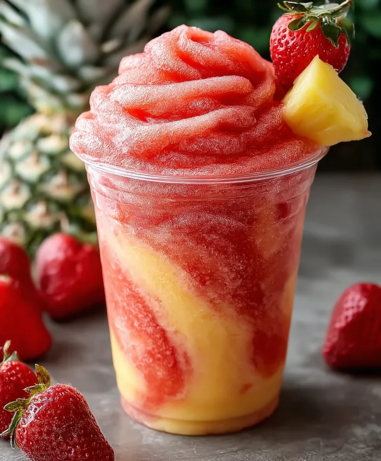 Pineapple Strawberry Swirl Slushie-Refreshing Drink