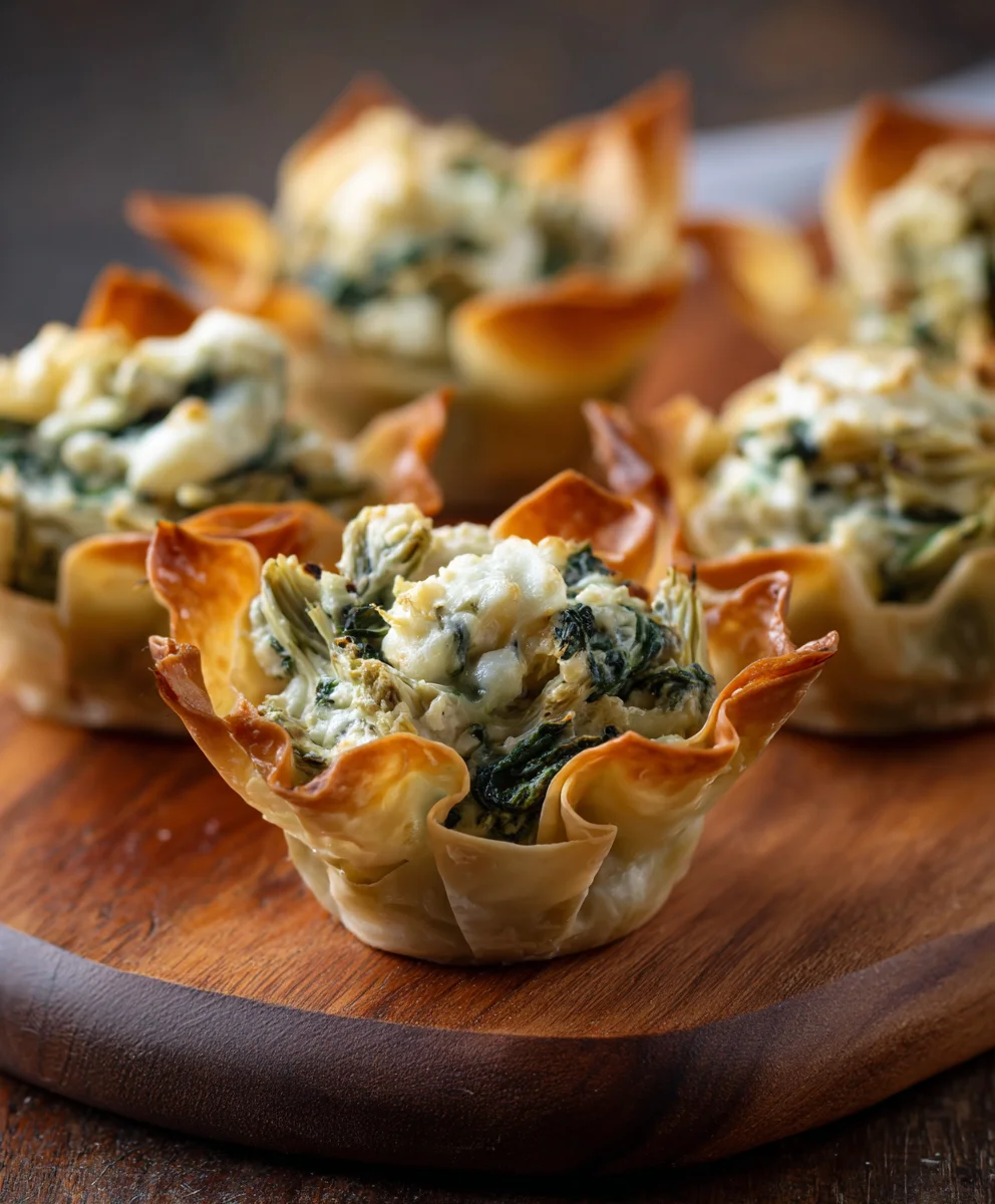 Spinach Artichoke Wonton Cups - Easy Appetizer Recipe