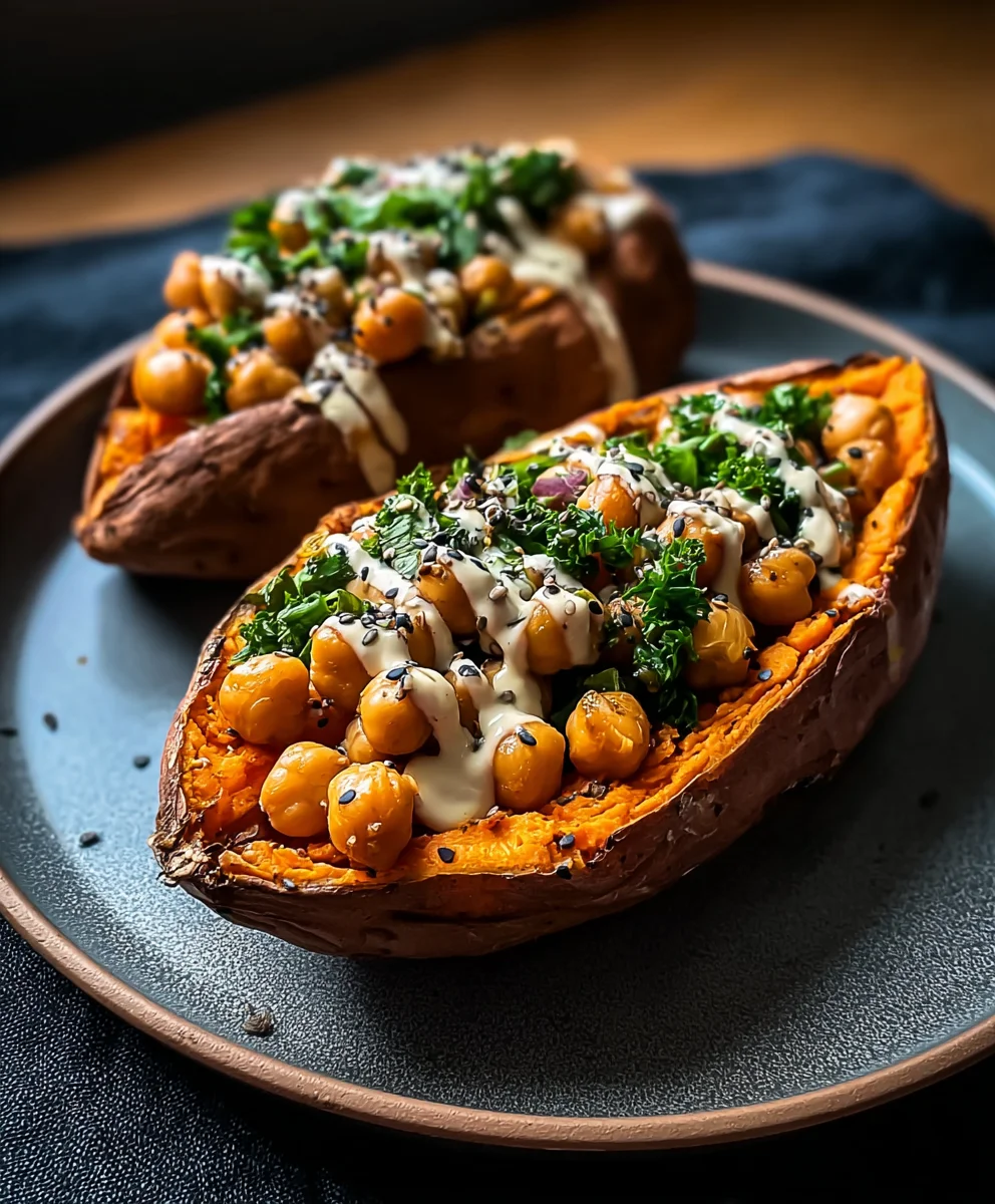 Sweet Potatoes Tahini Butter Chickpeas - Easy Meal
