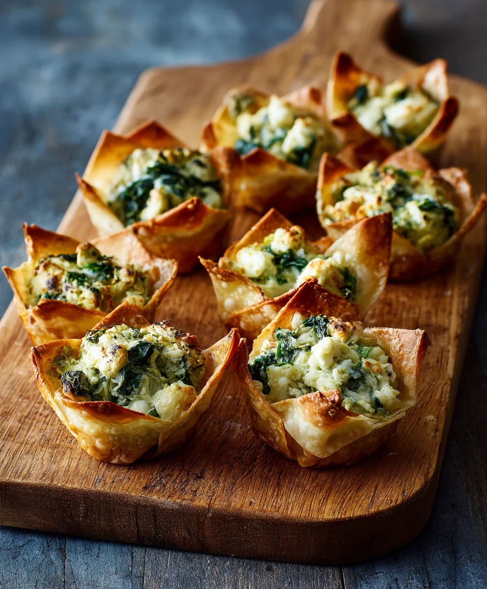 Spinach Artichoke Wonton Cups - Easy Appetizer Recipe