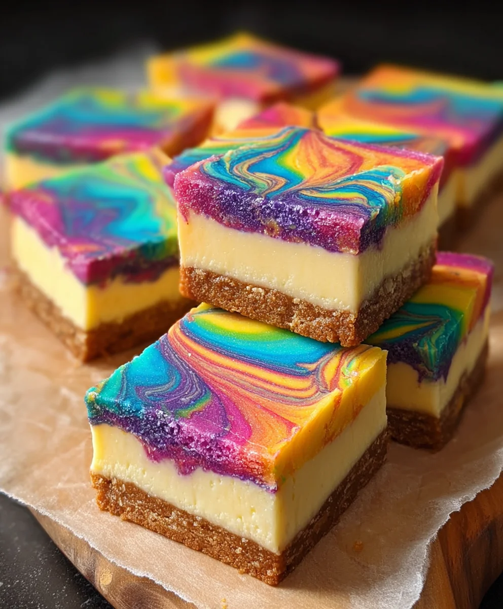 Rainbow Cheesecake Swirl Bars-Easy Delicious Dessert
