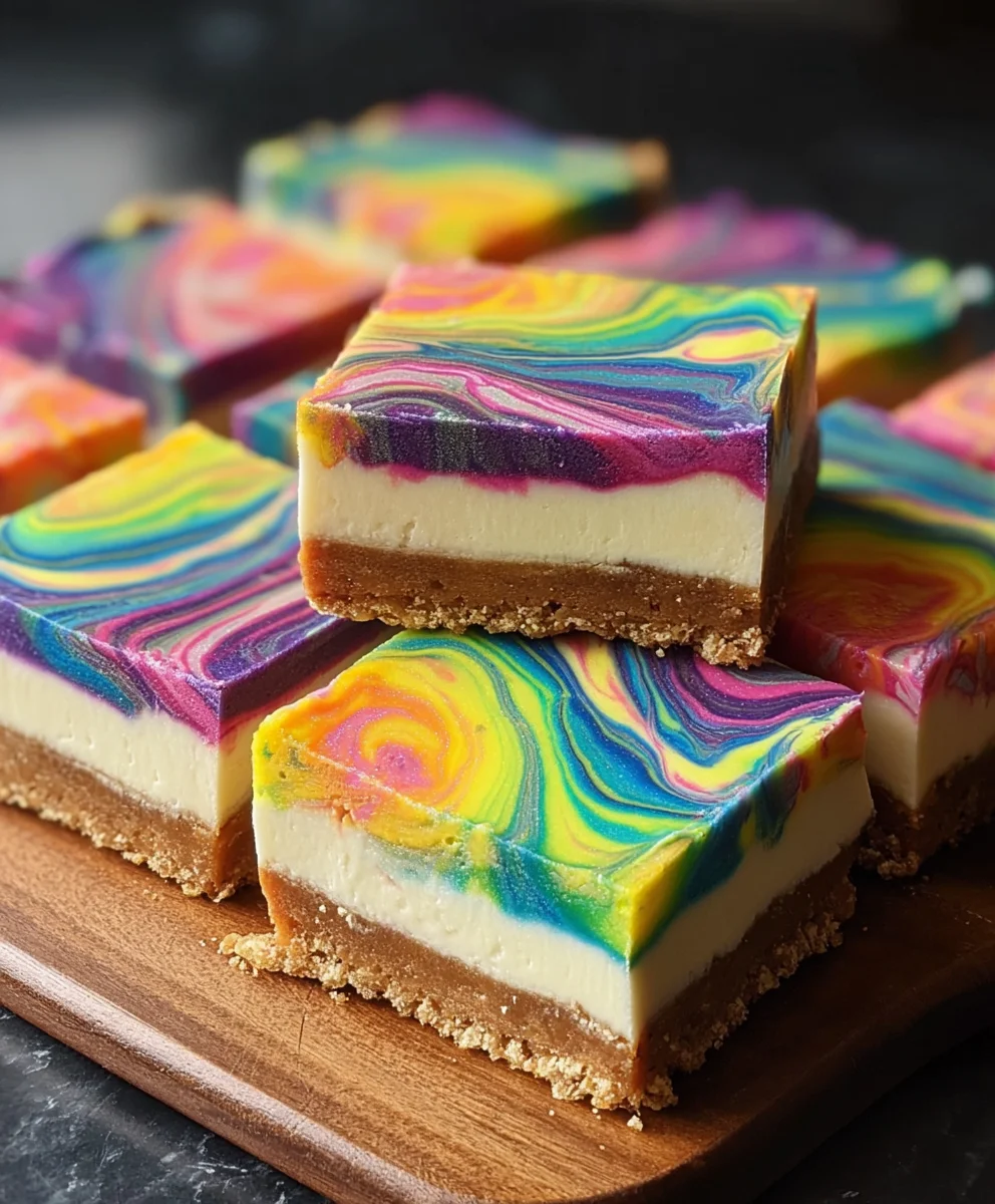 Rainbow Cheesecake Swirl Bars-Easy Delicious Dessert