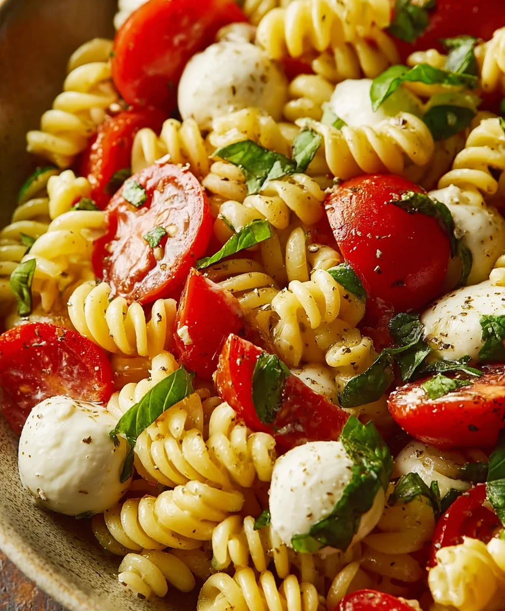 Creamy Caprese Pasta Salad-Easy Summer Dish