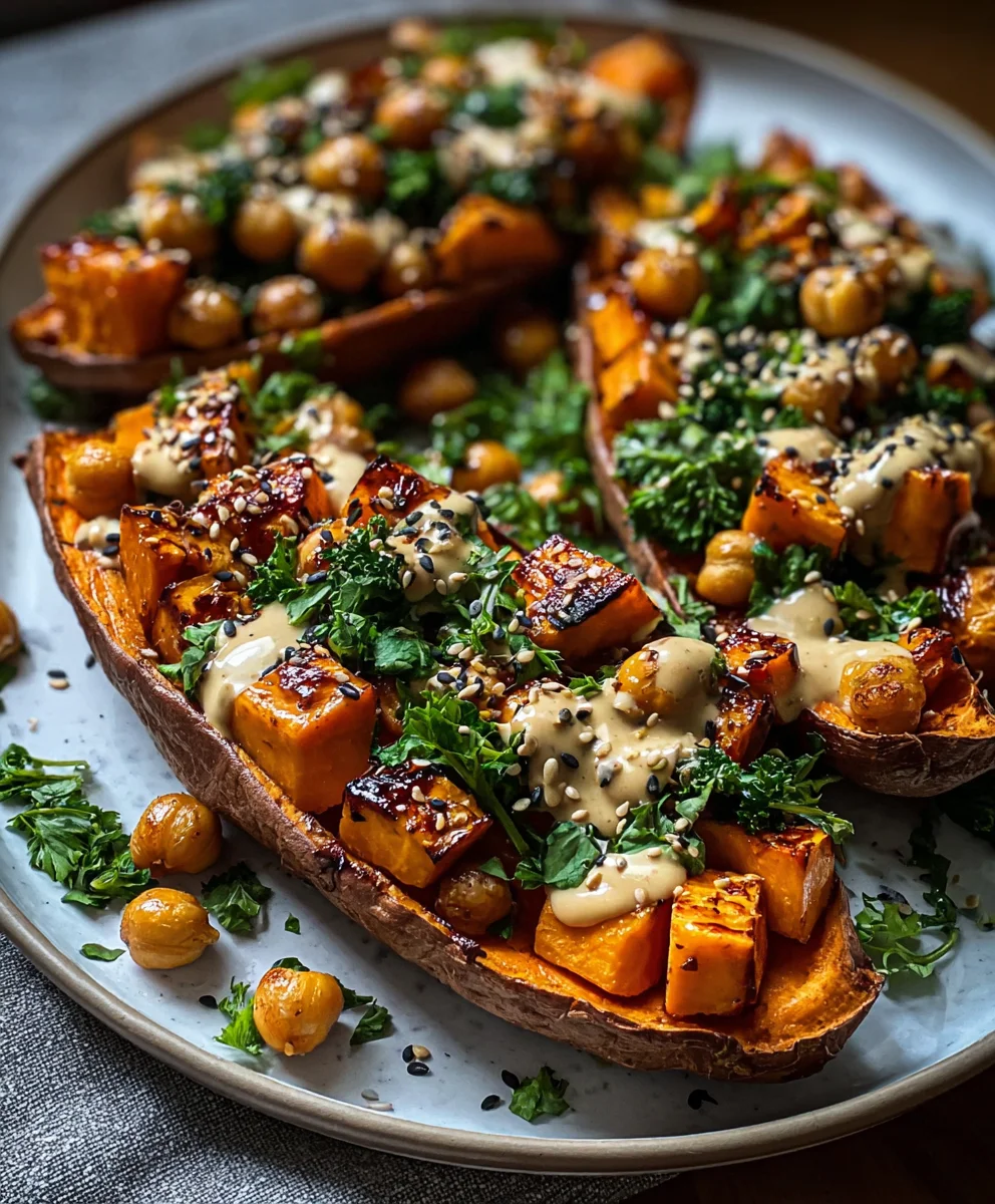 Sweet Potatoes Tahini Butter Chickpeas - Easy Meal