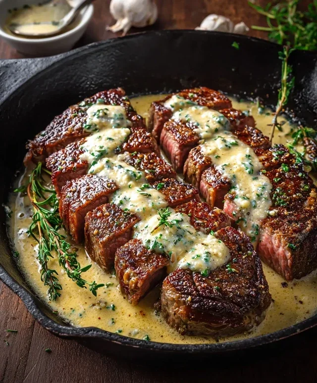 Garlic Butter Steak With Parmesan Cream Sauce