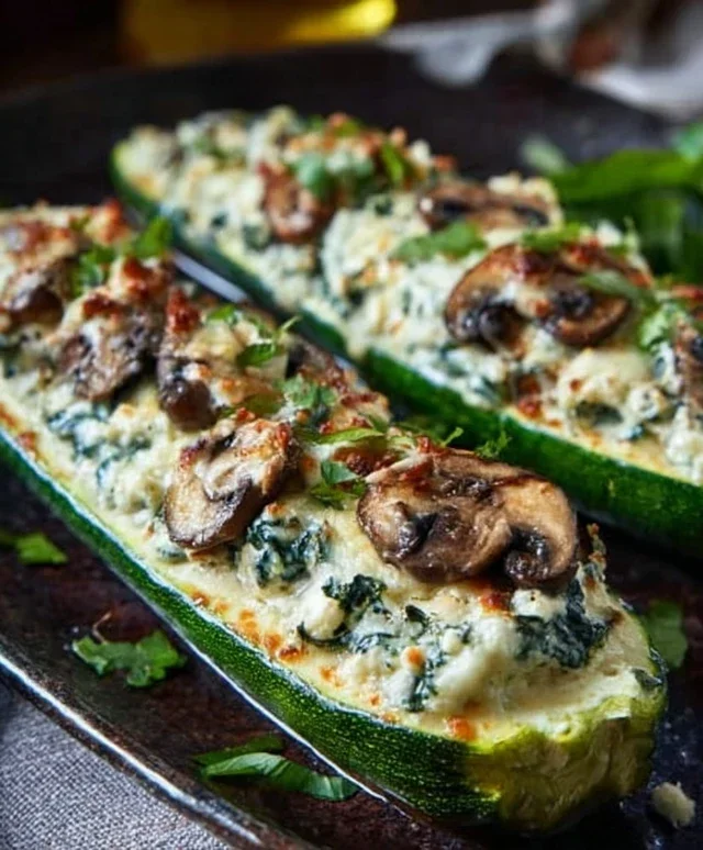 Spinach, Mushroom, and Ricotta Stuffed Zucchini Boats Recipe